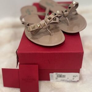 Valentino Taupe Studded Bow Sandals